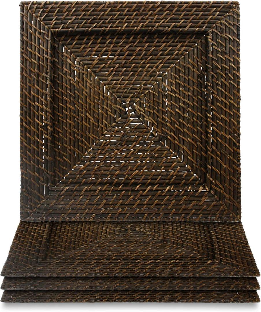 ChargeIt by Jay Square Chargers Set of 4 Decorative Service Plates for Home, Professional Fine Dining Perfect for Events & Dinner Parties -, Brown