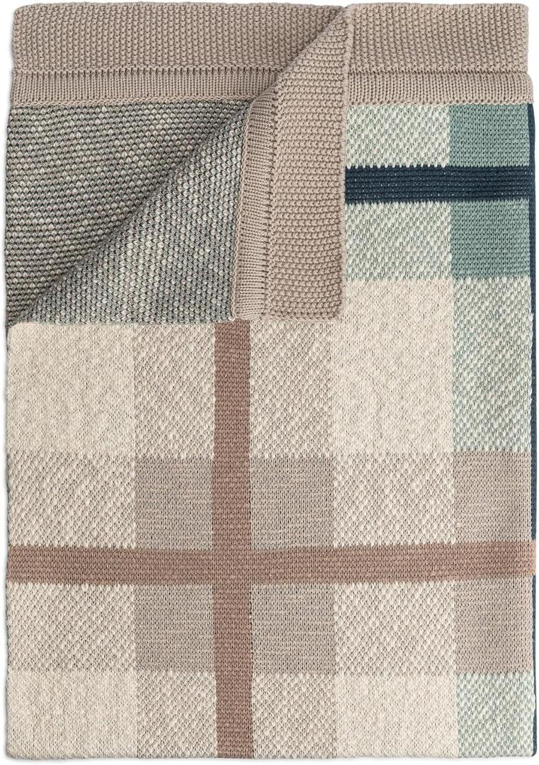 Crane Baby Knitted Baby Blanket, Charlie Farmhouse Plaid Collection, Cotton Baby Blankets, Crib Blanket, Stroller Blankets for Babies, Gender Neutral Nursery Decor, Knit Baby Quilt