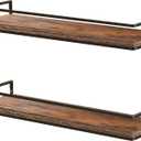 Meangood Floating Shelves Wall Mounted Set of 2, Rustic Wood Wall Storage Shelves for Bedroom,Living Room,Bathroom, Kitchen Rustic Brown