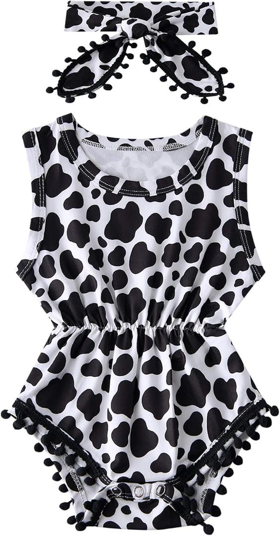 Leapparel Baby Girl Clothes  Floral Sleeveless Newborn Romper Jumpsuit Outfit Set with Headband (6-12 Months, 1-black White)