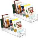 2 Pcs Christmas Greeting Card Display Stand Acrylic Greeting Card Display Rack Portable Postcard Organizer for Retail Counter Tabletop Postcards Coasters Stickers Brochures Vendors (Clear)