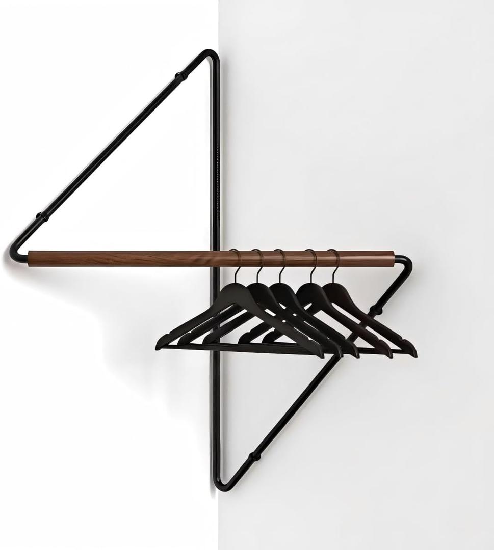 Corner Coat Rack - Metal & Wood Wall Mounted Coat Hanger, Space-Saving 90-Degree Corner Shelf for Entryway, Bedroom, Hallway, Bathroom - Sturdy Floating Clothes Rack (Large size)