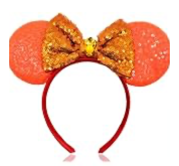 WIWUFUE Mouse Ears Headbands Orange Ears with Shiny Sequin Bows & Butterfly,Glitter Party Princess Hairbands Decoration, Sparkly Halloween Cosplay Costume Accessories for Women（Mouse Head）