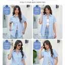 Kistore Womens Button Down Shirts Short Sleeve Summer Gingham with Pockets (Small, Blue)