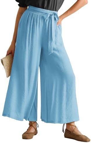 Scarlet Darkness Palazzo Pants for Women Summer Boho High Waisted Wide Leg Pants with Pockets Small, Sky Blue 