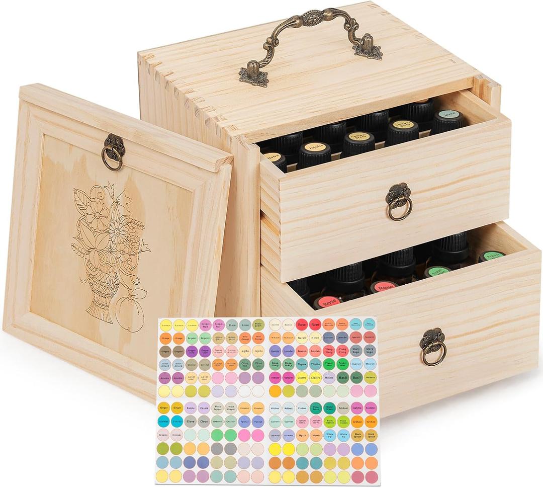 TORIBIO Essential Oil Storage Box for 40 Bottles, Wooden Essential Oils Holder Organizer Holds 5-30ml for Young Living & Doterra Bottles