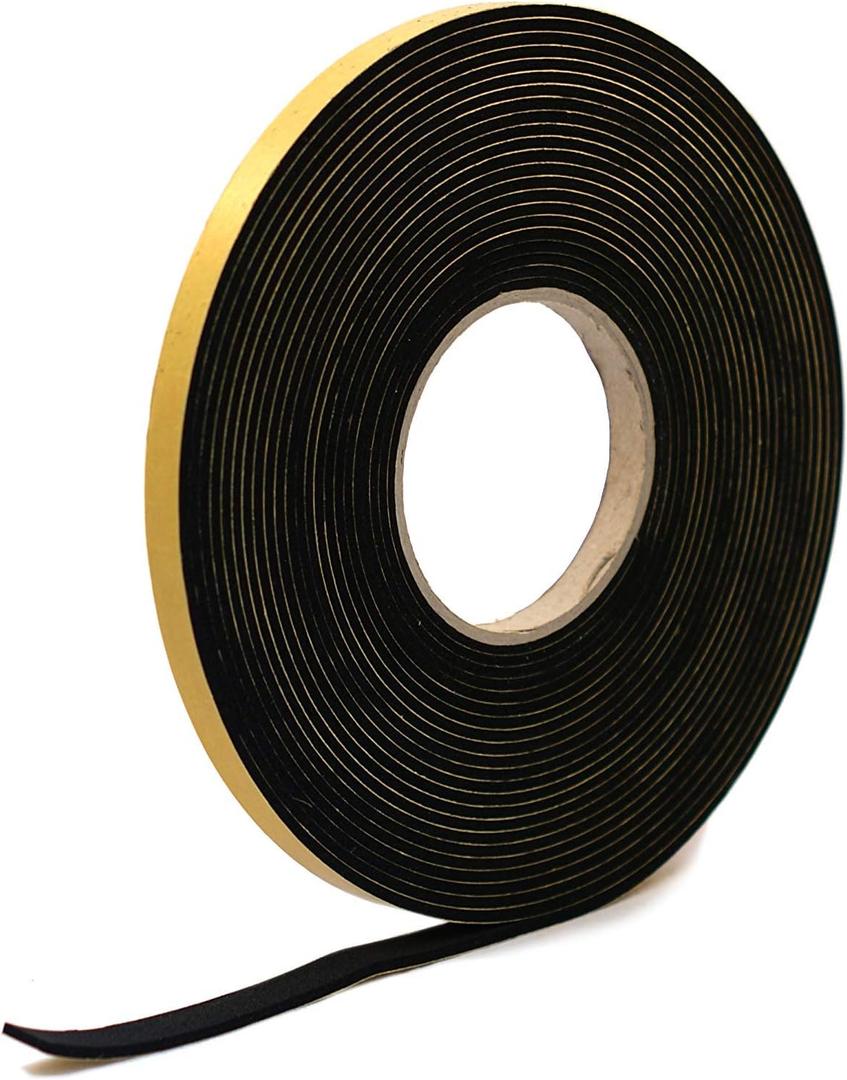 Neoprene Rubber Black Self-Adhesive Sponge Strip 12mm Wide x 3mm Thick x 10m Long
