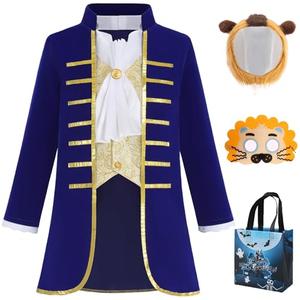 SZ-TONDA Boys Beast Costume - Kids Prince Charming Dress up Colonial Cosplay Halloween Party Royal King Outfit Blue 7-8yrs