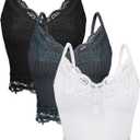 Bencailor 3 Pcs Women's Lace Tank Tops Y2k Camisole Lace Patchwork Crop Tops Grunge Style Ribbed Knitted Clothing (X-Large, White, Gray, Black)
