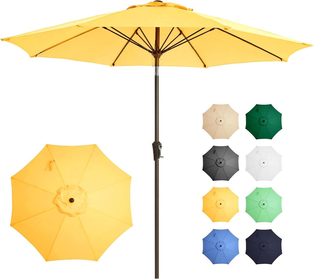 Ayge 9FT Large Outdoor Patio Umbrella Market Table Umbrella-UV Resistant, Easy Push Button Tilt and Crank, 8 Sturdy Fiberglass Ribs Heavy-Duty Pool Umbrella for Deck, Backyard,Garden,Yellow