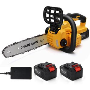 Chainsaw Cordless, 12 Inch Electric Chain Saw, Handheld Brushless Chainsaws with Tool-free Chain Tension & Auto Lubrication, 4000mah*2 Battery (12 Inch Chainsaw)