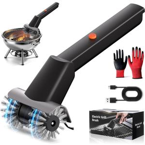 Rechargeable Electric BBQ Grill Brush, 2600mAh Battery, 2-Speed Power, LED Light, 100 Mins Long Runtime, 304 Stainless Steel Heat Resistant Grill Cleaner for Outdoor Camping & Grilling