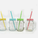 Glass Mason Jar Drink Tumbler Cocktails Beer Lid and Straw 4 Colours Outdoor