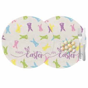 Easter Bunny Round Braided Placemats Set of 2 Retro Easter Colorful Rabbits Round Placemats for Dining Table 15 inch Washable Easter Purple Yellow Green Blue Bunny Round Table Mats