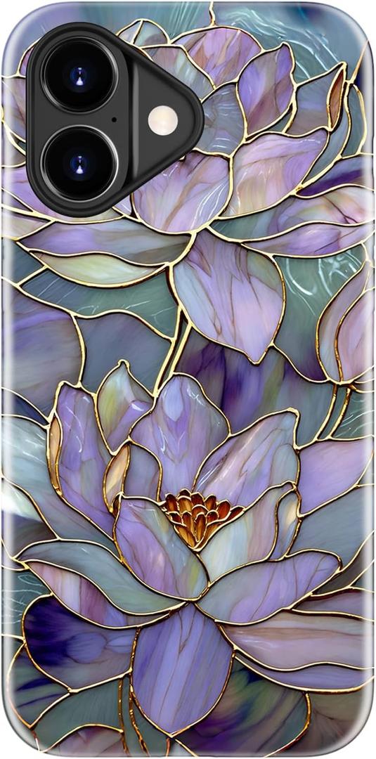 ZADORN for iPhone 17 Case Cute - Wireless Charging Compatible - Dual-Layer Soft Silicone + Hard Shell - Trendy Floral Design - Glossy Phone Cover for Women - Blooming Purple Lotus