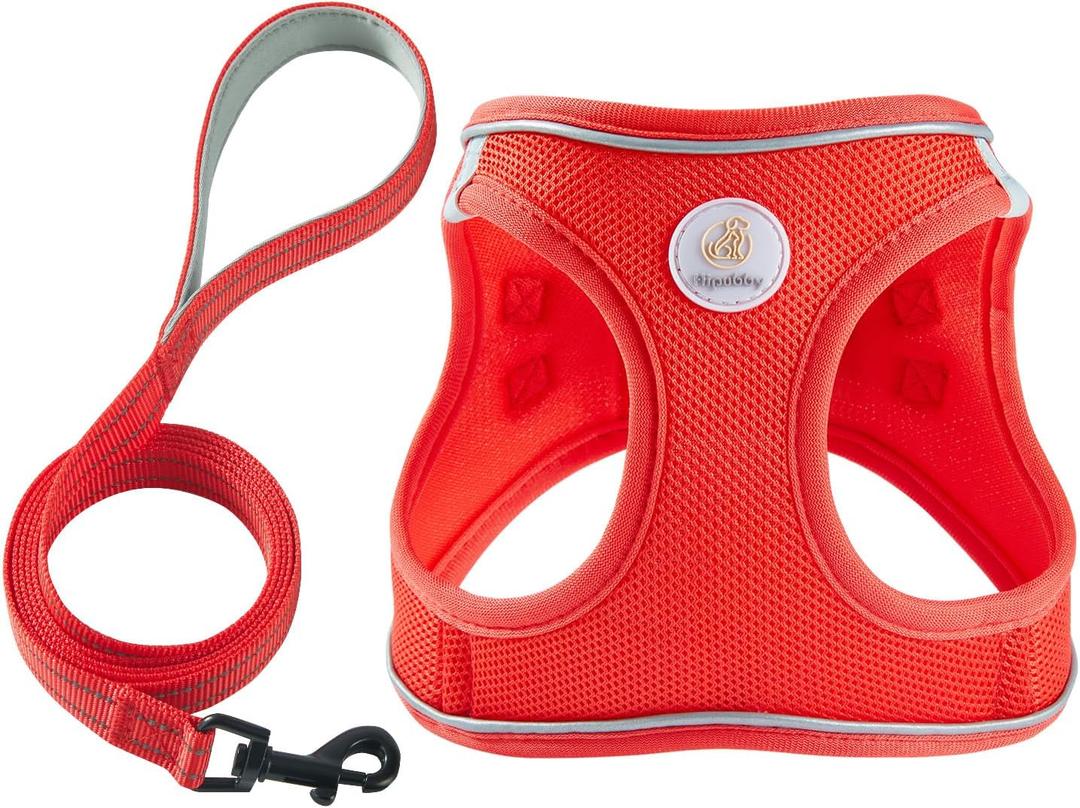 Hipubby Dog Harness and Leash Set, No Pull Soft Mesh Puppy Harness for Small Medium Dogs, Cats - Step in Reflective Breathable Lightweight Vest Harness for Walking, Training - Red, L (L (Chest: 19"-20.5"))