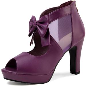 GATUXUS Open Toe Women Platform High Heel Shoes Bows Strappy Sandals (10, Purple)