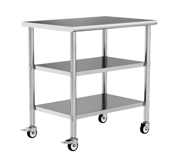 Stainless Steel Work Table with Wheels, 24x36 Inch NSF Kitchen Prep Table with 2 Adjustable Undershelves for Commercial Restaurant, Garage, Outdoor BBQ