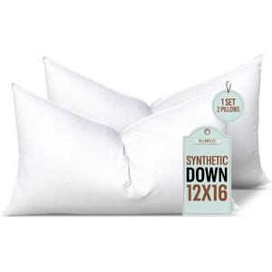 Pillowflex Set of 2 Synthetic Down Alternative Pillow Inserts for Shams, Soft & Plush Pillow Inserts, Faux Down Alternative Pillows or Micro Denier, Cotton Blended Shell Fabric - (12 Inch by 16 Inch)