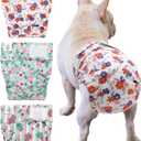 CuteBone Washable Dog Diapers Female No Tail Hole 3 Pack Reusable Doggie Period Training Pants for Docked-Tail Frenchie French Bulldog Boston Terrier Without Tail WWD35M