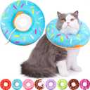 Hpetppy Cat Cone Collar Soft, Cat Recovery Collar for Wound Healing Cute Cat Donut Adjustable Cat Cones to Stop Licking Comfortable Lightweight Neck Elizabethan Collars for Cats Kittens After Surgery, Large, Blue