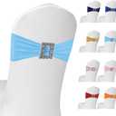 100 Pack Spandex Stretch Chair Sashes Bows Elastic Chair Cover Bands Ties with Buckle Slider for Wedding Party Banquet Restaurant Baby Shower Chairs Decorations (Baby Blue)