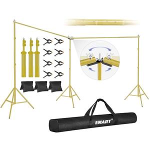 EMART Backdrop Stand, Large Adjustable Background Support System Angle Rotatable Connector, and Carry Bag for Parties, Wedding, Photography -Titanium Gold
