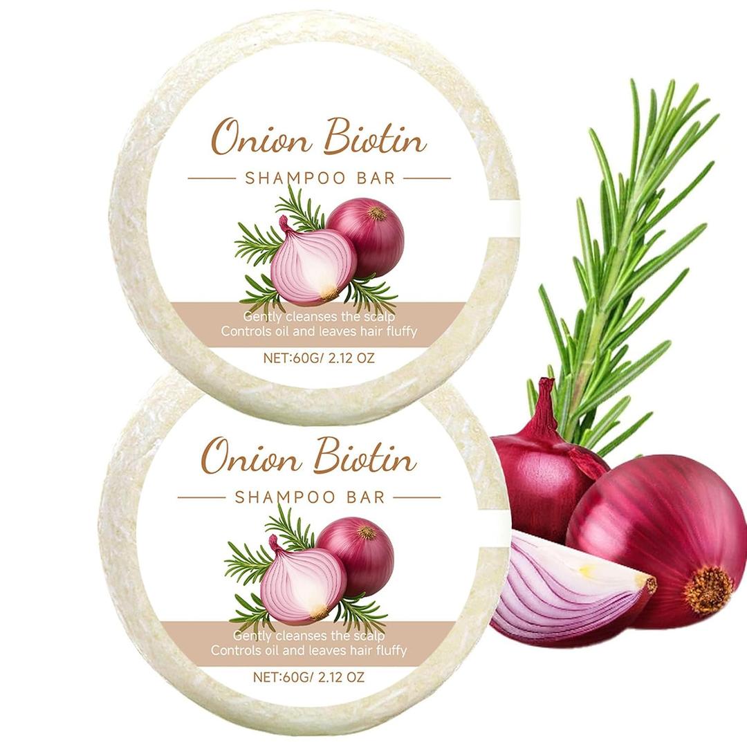 2 Pack Onion Biotin & Rosemary Shampoo Bar for Hair Growth & Anti-Hair Loss, 3-in-1 Hydrating Hair Soap for Thinning Hair, Moisturizing Cleanser Hair Care