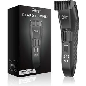 Beard Trimmer for Men Adjustable: Professional Cordless Trimmer with 20-Length Dial  Waterproof Hair Clippers w/Stainless Steel Blades for Beard, Mustache & Face Grooming  Gifts for Dad & Him (Black)