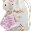 Crochet Stuffed Animal - Adorable Handmade Bunny Daughter Plushie Doll with Pink Dress, Ideal for Infants - Knitted Stuffed Animal Crocheted Stuffed Animals for Newborns