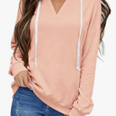 EasyGala Womens V Neck Hoodie Lightweight Long Sleeve Sweatshirts Casual Loose Drawstring Pullover Fall Fashion Top 2026 (S)
