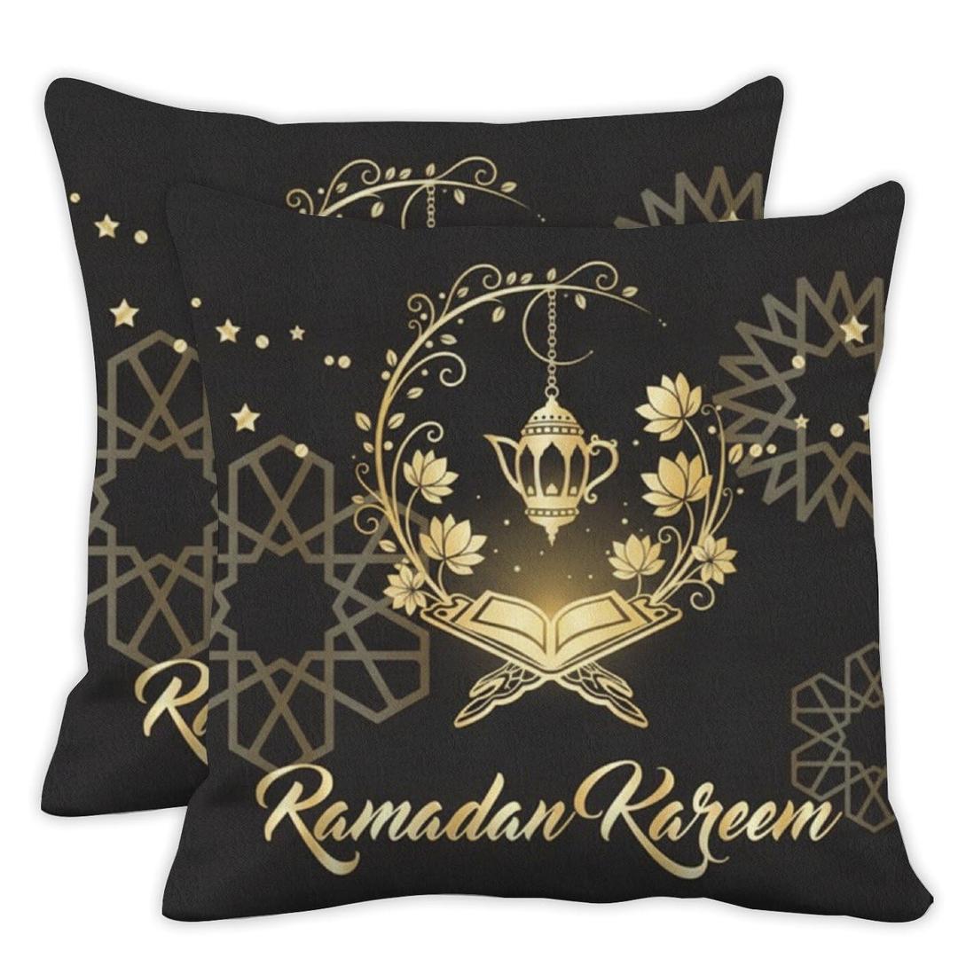 ramadan pillow covers 18x18 in black and gold throw pillow covers set of 2 geometric religious Quran throw pillows cover gift Islamic lantern Eight-Pointed Star moon pillows cover Glitter pillowcover