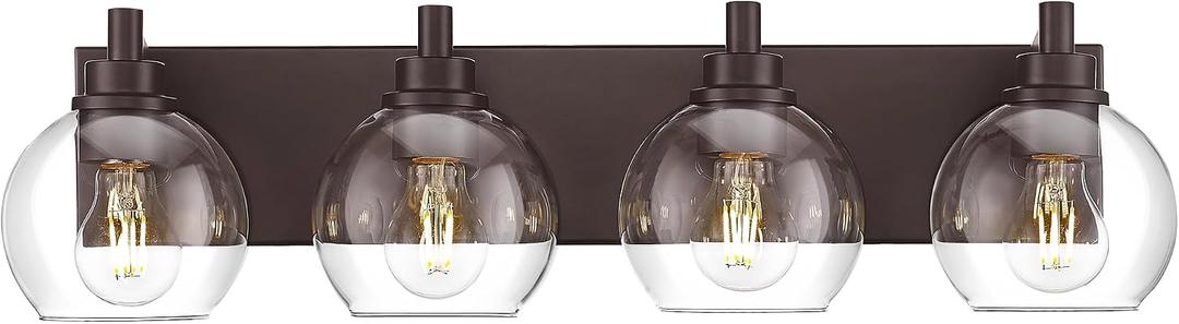 Bathroom Light Fixtures Over Mirror, 4-Light Oil Rubbed Bronze Bathroom Vanity Light with Globe Clear Glass Shade, 26 Inch Modern Sconces Wall Lighting, VL195-ORB-4