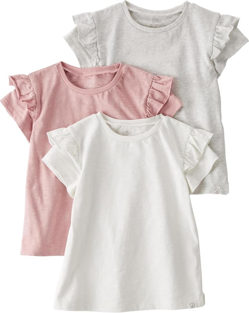 little planet by carter's unisex-baby 3-pack Tops Made With Organic Cotton, Grey/ Rose/ Cream, 5T