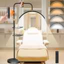 young master Half Moon Lash Light, 24W 1500LM Dimmable LED Floor Lamp with Adjustable Height for Lash Techs, Tattoo & Nail Artists, 4 Color Modes, Phone Holder & 2 Trays