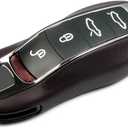 Leather Key Fob Cover for Porsche Macan Panamera 911, Key Chain Key Cover for Porsche Cayenne 718 Cayman Boxster Accessories (Marsala Red)