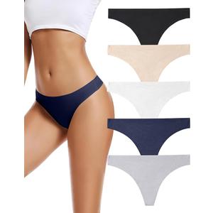 voenxe Seamless Women Underwear Thongs,No Show Ladies Thong,No Line Workout Breathable Comfortable Panties,Soft Undies,5-Pack, L