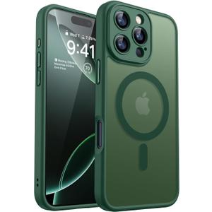 CANSHN Magnetic Compatible with iPhone 16 Pro Case, Upgraded [Full Camera Protection] [Compatible with Magsafe] [Translucent Matte] Shockproof Protective Phone Case Cover 6.3 Inch - Deep Green