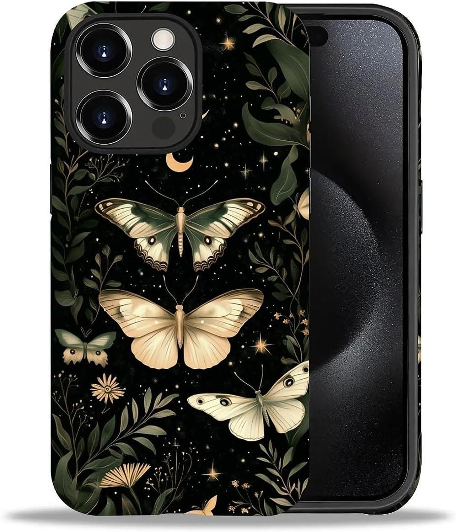 CARLOCA Case for iPhone 15 Pro,Gothic Dark Butterfly Soft TPU + Hard PC 2-in-1,Shockproof Anti-Scratch Protective Case Compatible with iPhone 15 Pro
