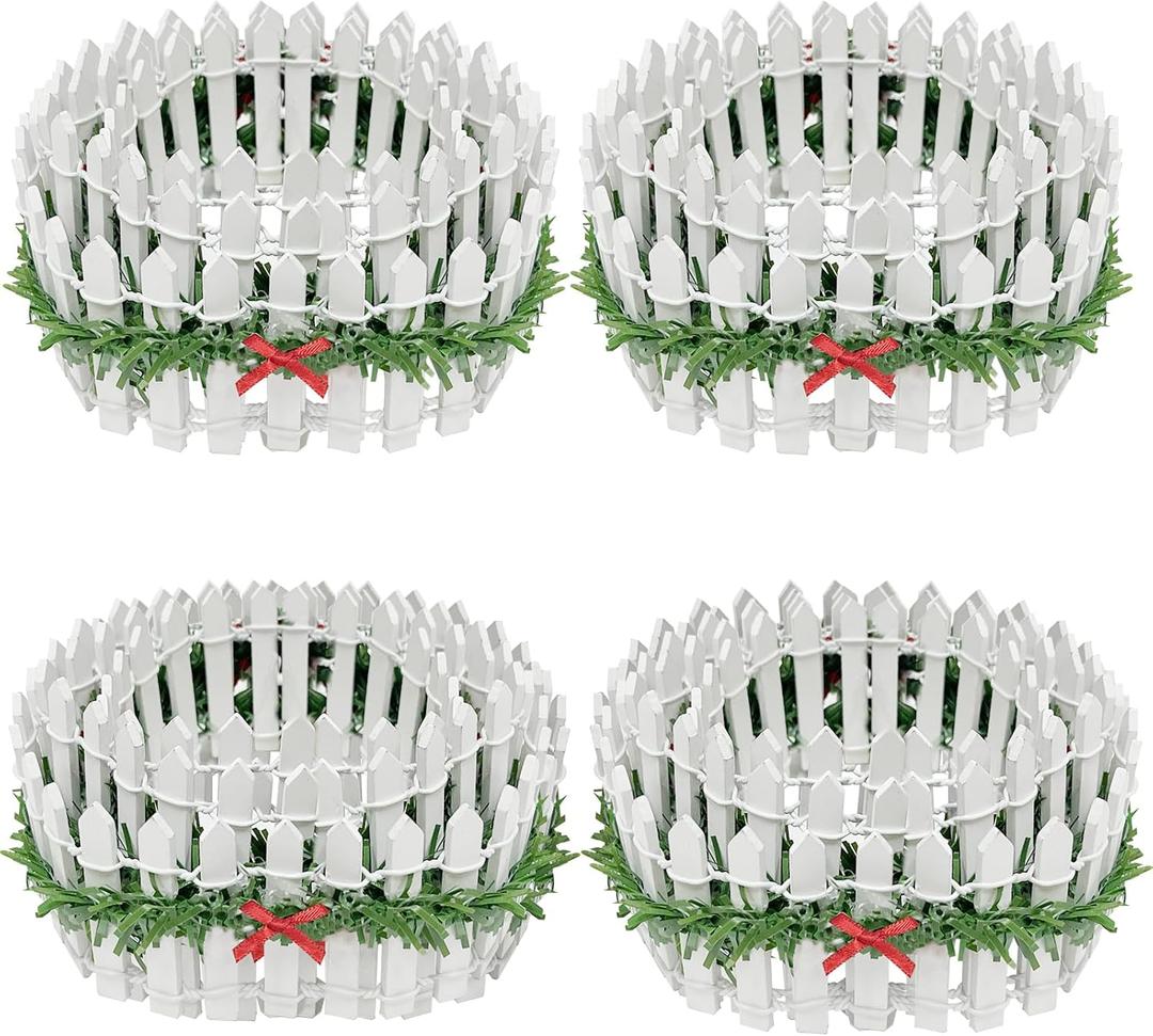 4 Pieces Christmas Village Decorative Fences Garden Accessories, White Christmas Decorative Picket Fence Snow Accessories for Christmas Dollhouse Collections Snow Figurine Mini Village Landscape