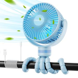 Momcozy 8000mAh Portable Stroller Fan, 27H Ultra-long Battery Life Detachable 4 Speed 360Rotate LED Night Light with 2 Modes, USB Rechargeable Handheld Cooling Fan for Travel/Car Seat/Bedroom (Blue)
