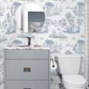 Hopepak Blue Toile Peel and Stick Wallpaper Vintage Contact Paper Blue and White Self Adhesive Waterproof Removable French Contact Paper for Cabinets Bedroom Bathroom 17.3"x78.7"