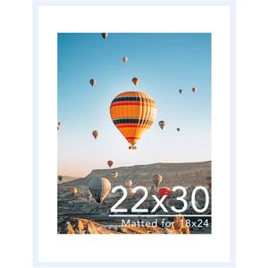 JCJMY 22x30 Picture Frame with 18x24 Mat, Display Photo 18x24 with Mat or 22 x 30 Without Mat, Wall Hanging Large 22 by 30 Poster Frame with Plexiglass, White