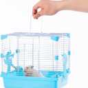 11" Travel Hamster Carrier, Small Animal Cage, Portable Outing Carrier, Temporary Cage, Short Trip, Picnic, with Food Bowl, Water Bottle, Dwarf Syrian Hamster, Gerbil, Blue