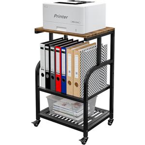 Printer Stand 20.3 x 31.5 Inches Large Printer Table with Adjustable Storage Shelf 3 Tier Rolling Printer Cart with Wheels for Home Office Stand for Heat Press Mini Fridge (Black)