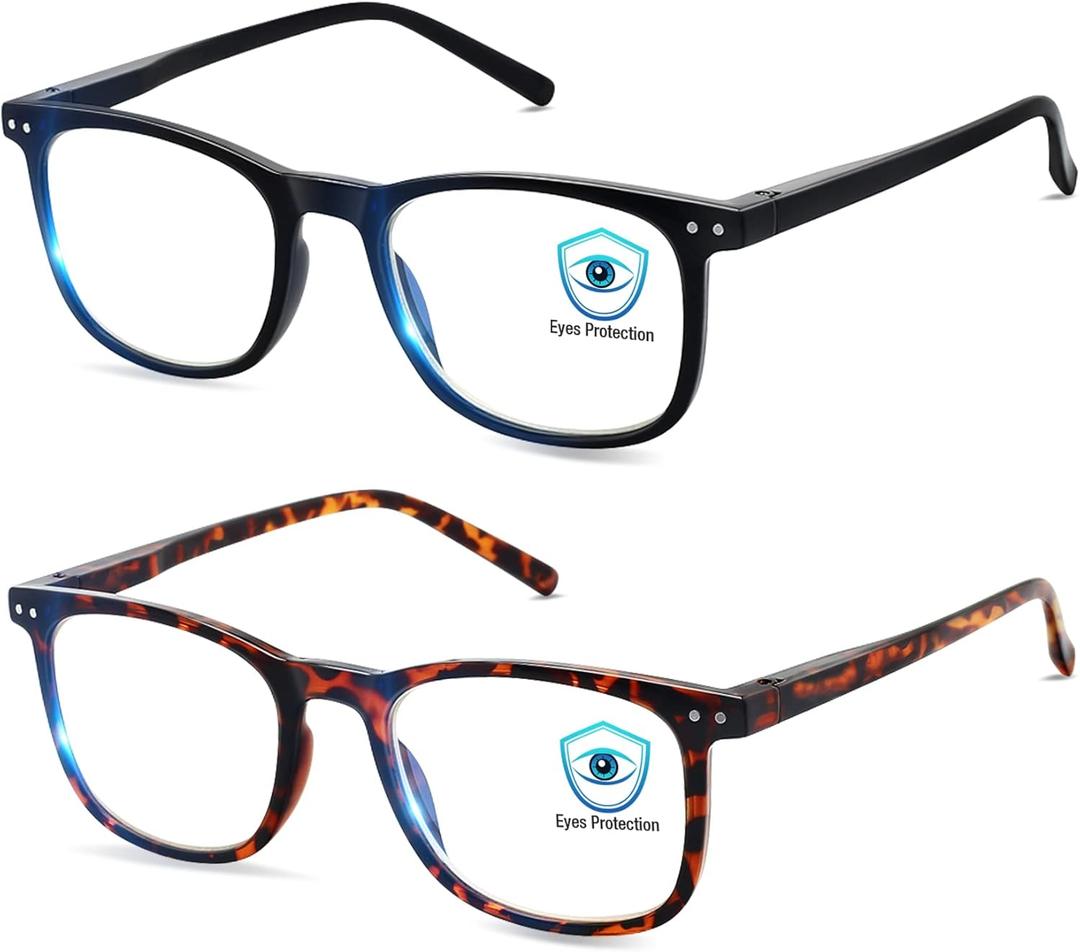 Blue Light Blocking Glasses, Blue Blocker Computer Glasses for Men Women, Anti-Glare 400 UV & Eye Strain Fake Square Glasses, Tortoise + Black