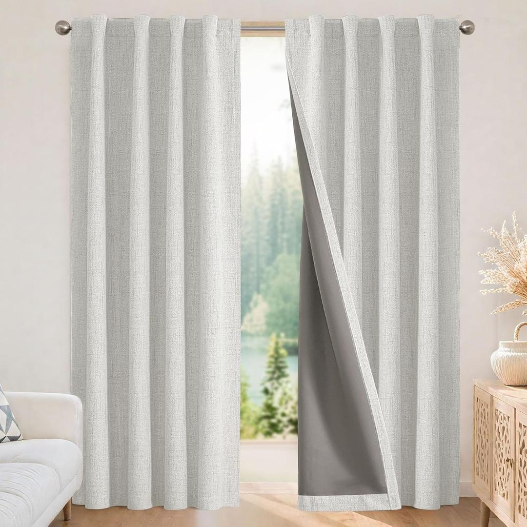 Joydeco Blackout Curtains for Bedroom - 100% Light Blocking 2 Panels Set White Drapes 42" W x 72" L, Thermal Insulated Room Darkening Curtains, Linen Textured for Living Room, Rod Pocket & Back Tabs