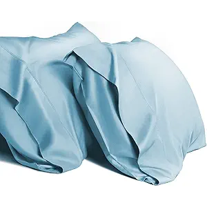 WishSmile Cooling King Pillowcases Set of 2 Breathable Cool Silky Soft Rayon Derived from Bamboo Fabric, Moisture Wicking for Hot Sleepers, Hair and Skin Friendly, Light Blue, 2 Pack, 20x36IN