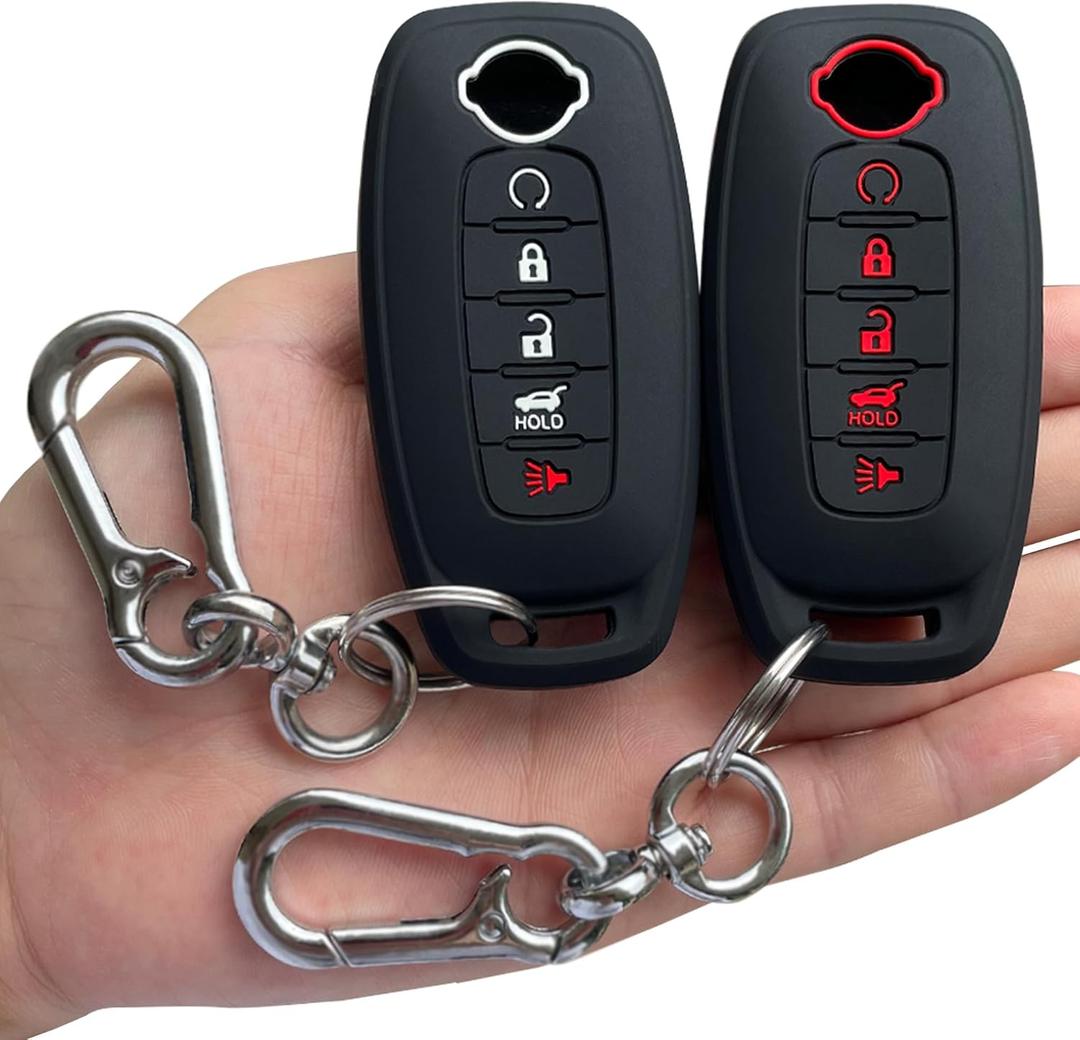 TANDRIVE 5-Button Key Fob Cover for 2023-2026 Nissan Rogue Pathfinder and 2024-2026 Sentra, Silicone, 2-Pack, Red and White Button, Black