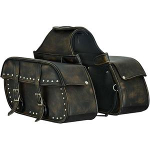 Dream Apparel Naked Cowhide Leather Motorcycle Saddle Bags Studded Throw Over Saddlebags, Motorcycle Side Bags for Honda Shadow Sportster Softail Dyna V-star (Distressed Brown)